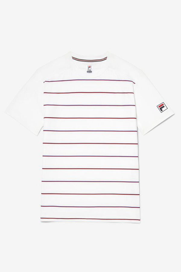 Fila Striped Sleeve Tennis Men's T-Shirts - White/Stripes,NZ 752-6821